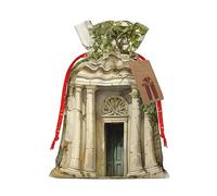 Antique Building Roman Olive Branch and Greek Linen Gift Bag with Rope Drawstring Closure, with Kraft Paper Lifts, for Christmas, Birthdays, Parties