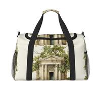 Antique Building with Roman Olive Branch and Greek print Carry on Luggage for Women Men Shoulder Weekender Crossbody Bag for Yoga Travel Must Haves, Black, One Size