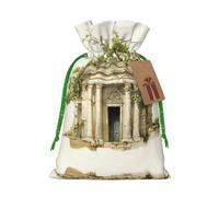 Antique Building With Roman Olive Branch And Greek Print Drawstring Pouch For Gifts,Reusable Adorable Gift Bags,Perfect For Jewelry And More