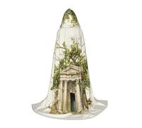 Antique Building With Roman Olive Branch And Greek Print Halloween Costume,Medieval Cape With Comfortable Hood,For Cosplay,Parties And More