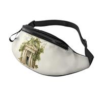 Antique Building with Roman Olive Branch and Greek Print Men Women Lightweight Adjustable Festivals Waist Pack Crossbody Bag Travel Running