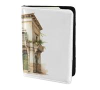 Antique Building With Roman Olive Branch And Greek Print Passport 5.5in Travel Document Lightweight Wallet Men Women Business Leisure Trips, Black, One Size