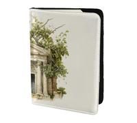 Antique Building With Roman Olive Branch And Greek Print Passport 5.5in Travel Document Lightweight Wallet Men Women Business Leisure Trips, Black, One Size