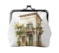 Antique Building with Roman Olive Branch and Greek Print Practicality Coin Purse Cute Mini Coin Pouch for Women (4.52 x 4.13in) Exquisite, Black, One Size
