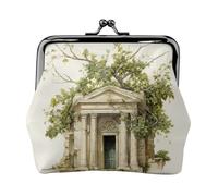 Antique Building with Roman Olive Branch and Greek print Small Pouch Kiss Lock Coin Purse for Women Coin Change Purse, Credit Card Wallet