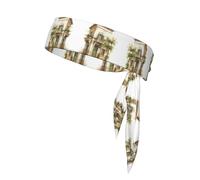 Antique Building with Roman Olive Branch and Greek Print Sport Head Ties Headbands Bandanas Workout Hair Band Athletic Sweatbands for Running Tennis