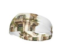 Antique Building with Roman Olive Branch and Greek Print Sweatbands Sports Headband for Men Women,Athletic Sweatband for Tennis,Basketball,Running,Gym