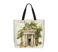 Antique Building With Roman Olive Branch And Greek Print Tote Bag Large Women Casual Shoulder Bag Handbag For Outdoors Holiday Weekender Travel Gifts