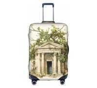 Antique Building with Roman Olive Branch and Greek Print Universal Suitcase Cover Elastic Washable Travel Luggage Protector Adult Luggage, White, M