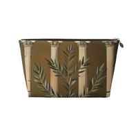 Antique Building with Roman Olive Branch and Greek Printed Travel Cosmetic Bags with Gold Zipper Makeup Organizer Cosmetic Case Toiletry Bag for Women Mom Girls