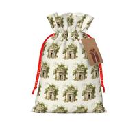 Antique Building With Roman Olive Branch And Greek Printing 1 Pc Christmas Bag With Drawstring For All Adults To Give Presents Halloween