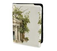 Antique Building With Roman Olive Branch And Greek Printing Cowhide Passport Holder,Passport Cover,Travel Card Cover Case For Men Women,Documents Protector, Black, One Size