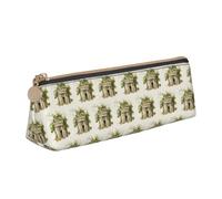 Antique Building with Roman Olive Branch and Greek Printing Triangular Leather Pencil Case with Zipper Pen Pouchfor Boys Girls Pupil for Work and School