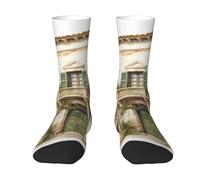 Antique Building with Roman Olive Branch and Greek Socks for Men & Women, Soft, Breathable, Flexible Comfort with Stylish Design, Best Gift