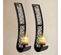 Antique Candle Sconces Wall Decor Set of 2 with Tea Light Candle Holder Metal Wall Decorations for Living Room, Dining Room & Bedroom, 14.2 x 3.5 Inch