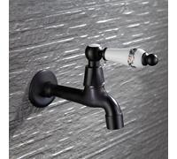 Antique Carved Bibcock Brass Retro Wall Mount Single Cold Tap Bathroom Sink Washing Machine Mop Faucet Decorative Outdoor Garden Heavy Duty Star of Light