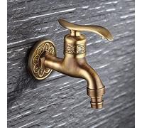 Antique Carved Bibcock Brass Retro Wall Mount Single Cold Tap Bathroom Sink Washing Machine Mop Faucet Decorative Outdoor Garden Heavy Duty Star of Light