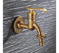 Antique Carved Bibcock Brass Retro Wall Mount Single Cold Tap Bathroom Sink Washing Machine Mop Faucet Decorative Outdoor Garden Heavy Duty Star of Light