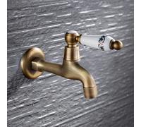 Antique Carved Bibcock Brass Retro Wall Mount Single Cold Tap Bathroom Sink Washing Machine Mop Faucet Decorative Outdoor Garden Heavy Duty Star of Light