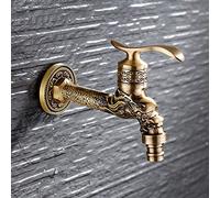 Antique Carved Bibcock Brass Retro Wall Mount Single Cold Tap Bathroom Sink Washing Machine Mop Faucet Decorative Outdoor Garden Heavy Duty Star of Light