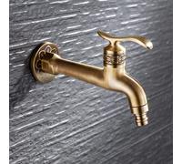 Antique Carved Bibcock Brass Retro Wall Mount Single Cold Tap Bathroom Sink Washing Machine Mop Faucet Decorative Outdoor Garden Heavy Duty Star of Light