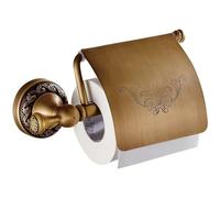 Antique Carving Toilet Paper Holder with Cover, Wall Mounted Single Roll Brass Tissue Dispenser for Bathroom Decor (Antique Brass)