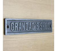 Antique Cast Iron Grandad's Shed Plaque - Garden Signage - Approx 40mm x 200mm - Fixing Screws Supplied
