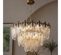 Antique Chandeliers 3-Layer Crystal Glass Chandelier, 9-Lights Round Pendant Light 23.5" Brushed Brass Gold Adjustable Height, Applicable to Dining Room, Bedroom, Living Room, Foyer, Kitchen Island