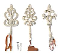 Antique Chic Cast Iron Decorative Wall Hooks - Rustic - Shabby French Country Charm - Large Decorative Hanging Hooks - Set of 3 - Screws and Anchors for Mounting Included
