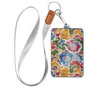 Antique Chinese Pattern Leather id Badge Holder Cute with Lanyard and 3-Card Capacity id Holder for Office Worker Nurse Teacher Student
