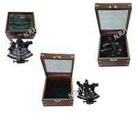 Antique Collectible Brass Marine Sextant Maritime Nautical Astrolabe Wood Glass Box