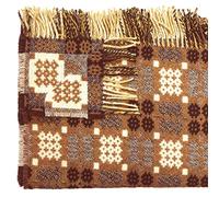 Antique Colour Welsh Tapestry Woollen Throw. Traditional Carthen Welsh Blanket - Caernarfon pattern. Finished with fringing.