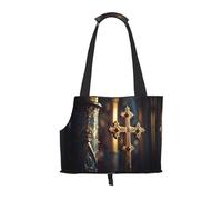 Antique Copper Cross Printed pet Shoulder Bag, Suitable for Small Dogs and Cats, Shopping and Travel Dual-Purpose Bag