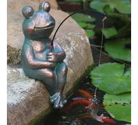 Antique Copper Fishing Frog Statue - Outdoor Garden Statue & Koi Pond Decor