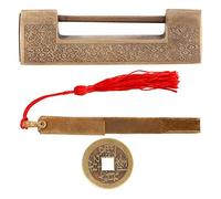 Antique Copper Lock Chinese Old Style Delicate Carved Padlock, Vintage Padlock for Jewelry Box Wedding Gifts, Retro Cabinet Lock with Key and Pendant for Decorative Use (Spacing 7cm)