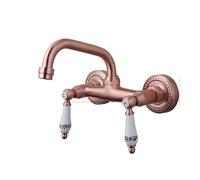 Antique Copper red Brass Faucet Wall Mounted Two Handle Faucet Bathroom Sink Faucet Mixer Bathtub Faucet 360 Swivel Nozzle(97049RB)