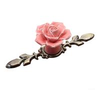 Antique Copper Rose Ceramic Cabinet Knob, Vintage Floral Porcelain Drawer Pull with Single Hole Mount for Shabby Wardrobe, Rustic Kitchen Furniture Handle(A)