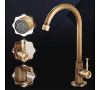 Antique Copper Single-Hole Cold Water Basin Faucet, Vertical Mounting Design with 360° Rotating Spout for Outdoor or Bathroom Use, Spiral Handle Operation and Brass Finish