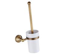 Antique Copper Toilet Brush Set with Ceramic Cup and Brass Holder