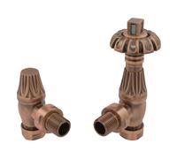 (Antique Copper) Traditional Thermostatic TRV Antique Design Angled Radiator Rad Valves Pair