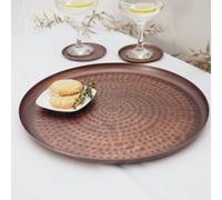 Antique Copper Tray Round - Hand Hammered Metal Serving Tray - Cocktail Serving Tray