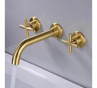 Antique Copper Wall Mounted Bathroom Faucet Pre Installed 3 Hole Design for Hot & Cold Water Elegant Vintage Style Durable & Easy to Install,Brushed Gold-A