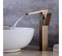 Antique Copper Waterfall Bathroom Sink Vessel - Single Lever Basin Mixer Tap for Hot & Cold Water, Stylish Washbasin Tap for Kitchen & Bathroom Use