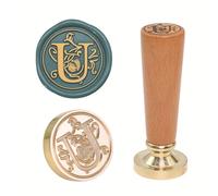 Antique Design Seal Wax Stamp Set Brass Engraved Tip and Wooden Grip for Card Invitations Party Envelope Brass Wax Seal Stamp with Beechwood Handle