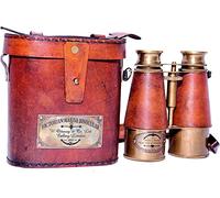 Antique Design Victorian Marine Brass Leather Binocular Coating Blue Lens Opera Glasses & Spyglass with Orange Leather Case London 1915 Home & Office Decor