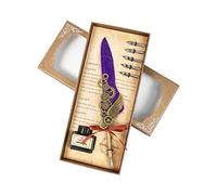 Antique Dip Pen Retro Engraved Feathered Dip Pen Set with 5 Interchangeable Tip and Inkwell for Collector Beginner Professional Handwriting Tool