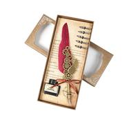 Antique Dip Pen Retro Engraved Feathered Dip Pen Set with 5 Interchangeable Tip and Inkwell for Collector Beginner Professional Handwriting Tool