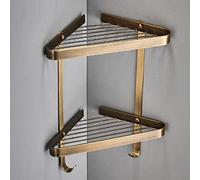 Antique Double-Layer Copper Gold Triangle Net Basket - European Style Bathroom Corner Shelf with Wall Hook Vintage Mesh nizer for Stylish Bathroom Decor & Storage Solutions
