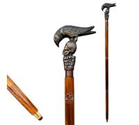 Antique Eagle Head Walking Stick 3 Fold Wooden Brown Cane with Bottom Rubber Tip - Vintage Walking Stick, 38-39 Inch Height