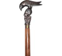 Antique Eagle Skull Head Wooden Walking Stick | Durable Wood & Metal Support Cane | Comfortable Grip | Classic Vintage Style Gift for Everyday Use
